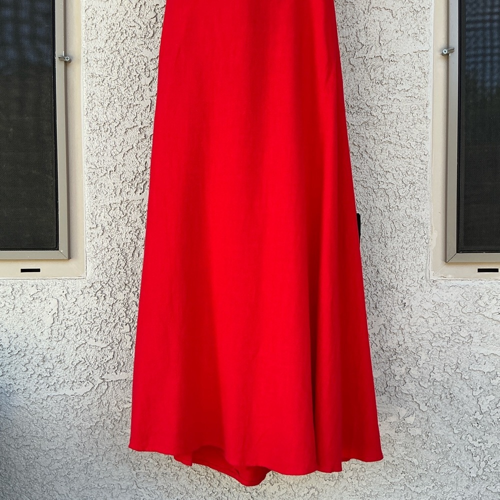 NWT Lulu’s Sunny Energy Red Lace-Up Midi Dress with Pockets Small Vacation Chic - Picture 9 of 14